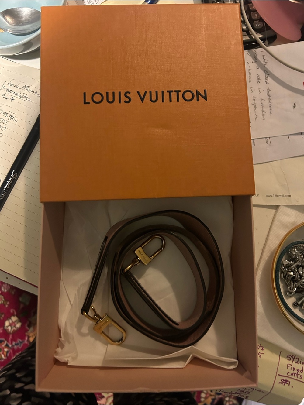 Louis Vuitton Brown & Pink Leather Strap with Gold Hardware